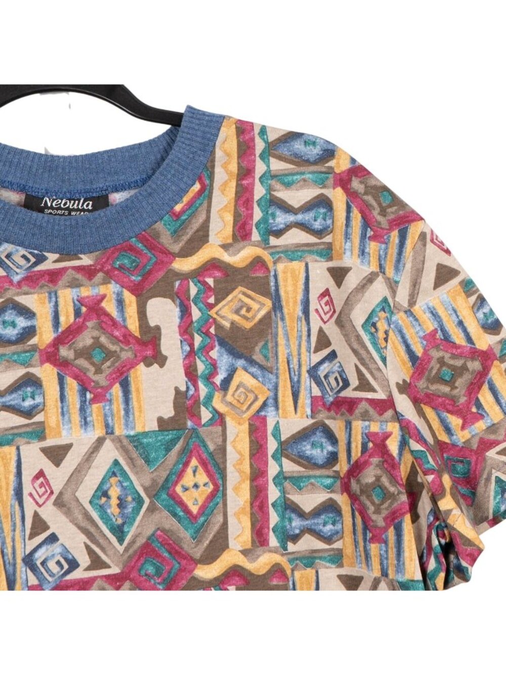 Nebula VTG Crewneck Cropped Shirt 12 Adult 90s Geometric Sportswear Short Sleeve - Picture 2 of 6
